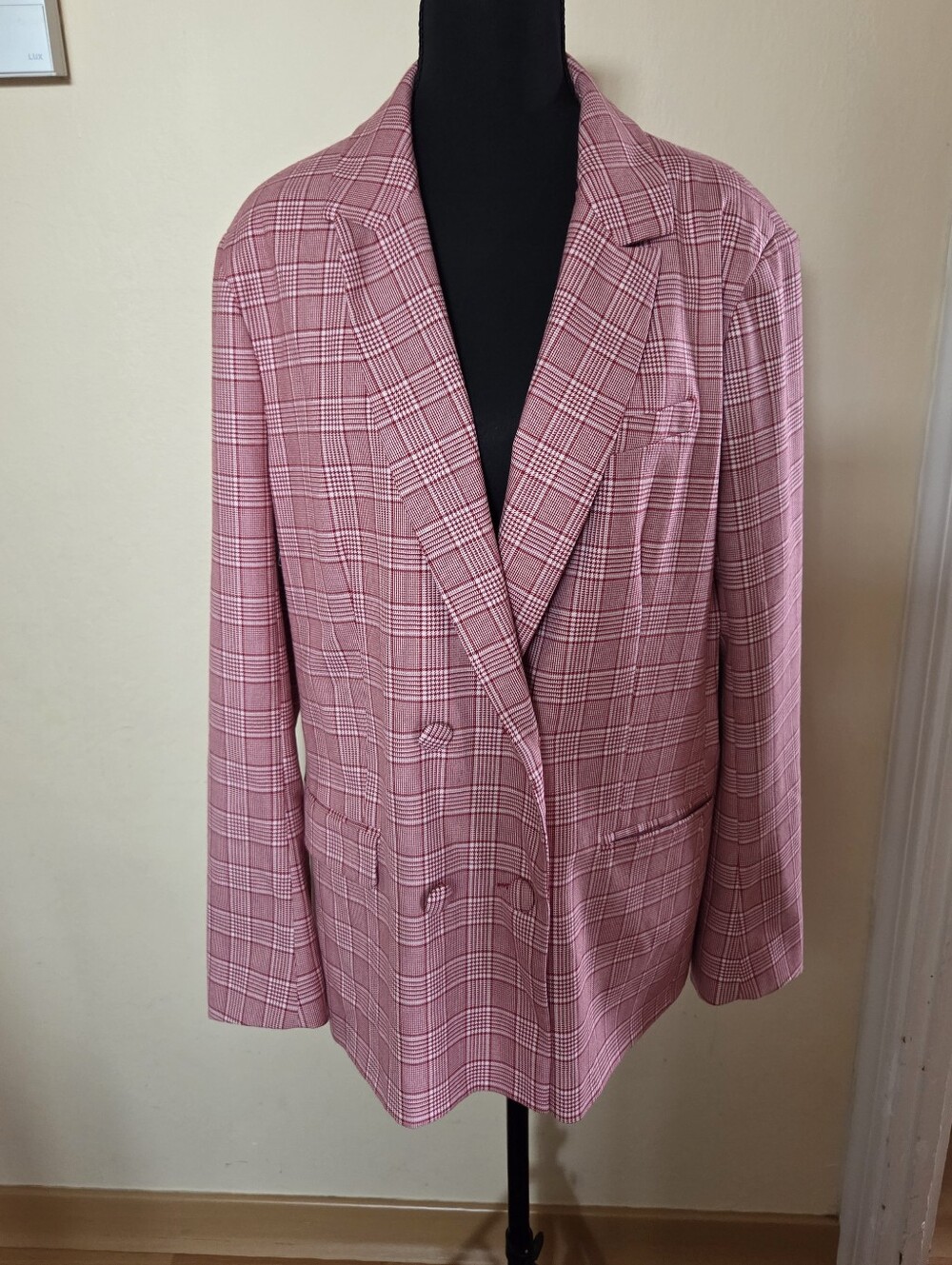 ASOS Red Plaid Double-Breasted Blazer Preppy Academia Old Money Office Size 14